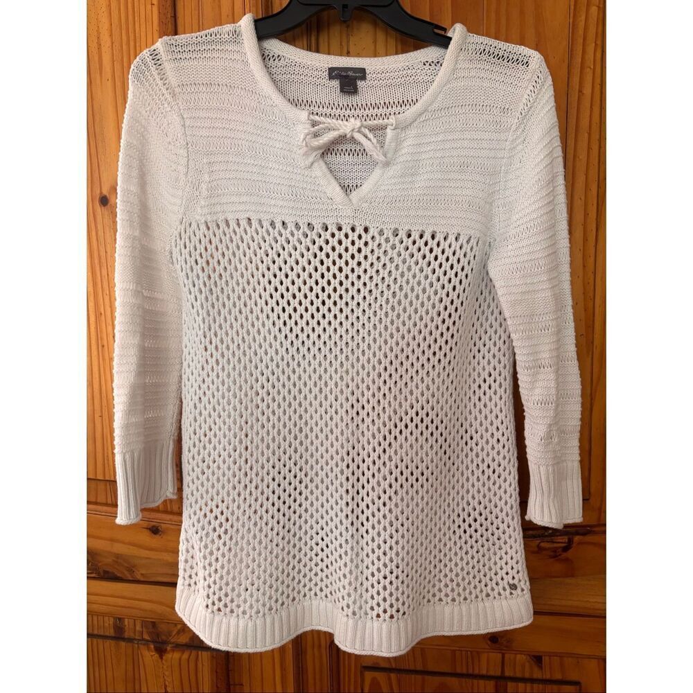 Eddie Bauer White Crocheted Sweater